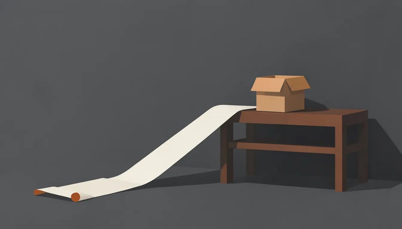 Illustration of a very long paper scroll running up to a small box on a table